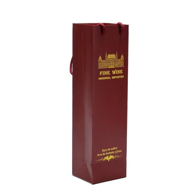 Regalo de lujo que empaqueta las bolsas de papel rojo oscuro impresas de encargo de la botella de vino de las bolsas de papel del vino de la botella con las manijas