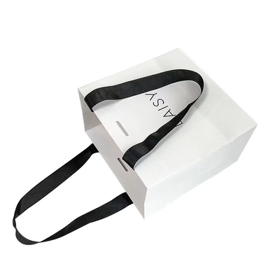 Bolsas cosméticas de grabación en relieve del Libro Blanco de las bolsas de papel de la manija de la cinta
